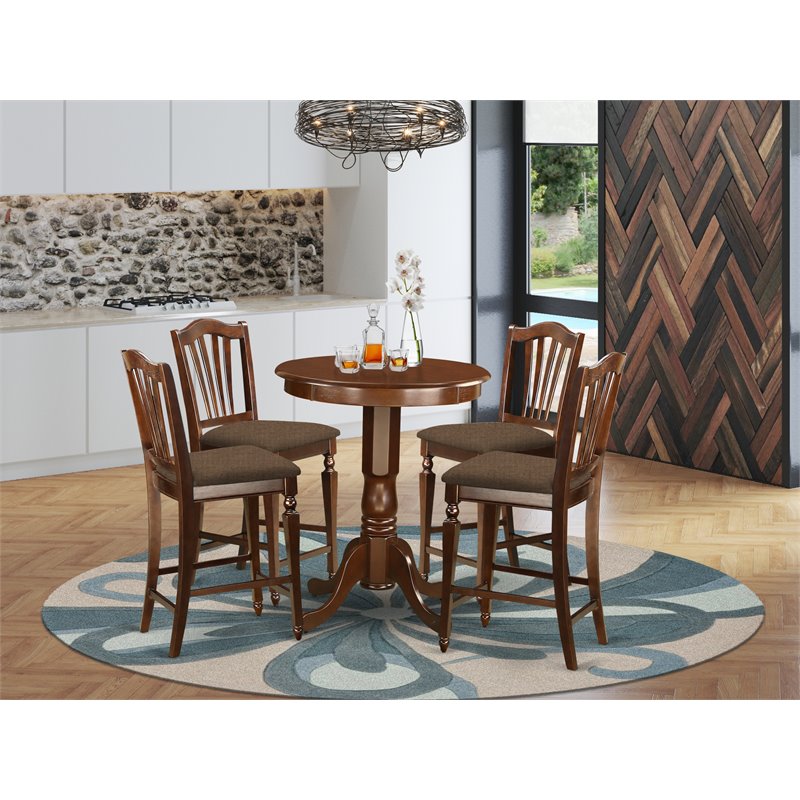 East West Furniture Eden 5-piece Wood Counter Height Dining Set in Mahogany