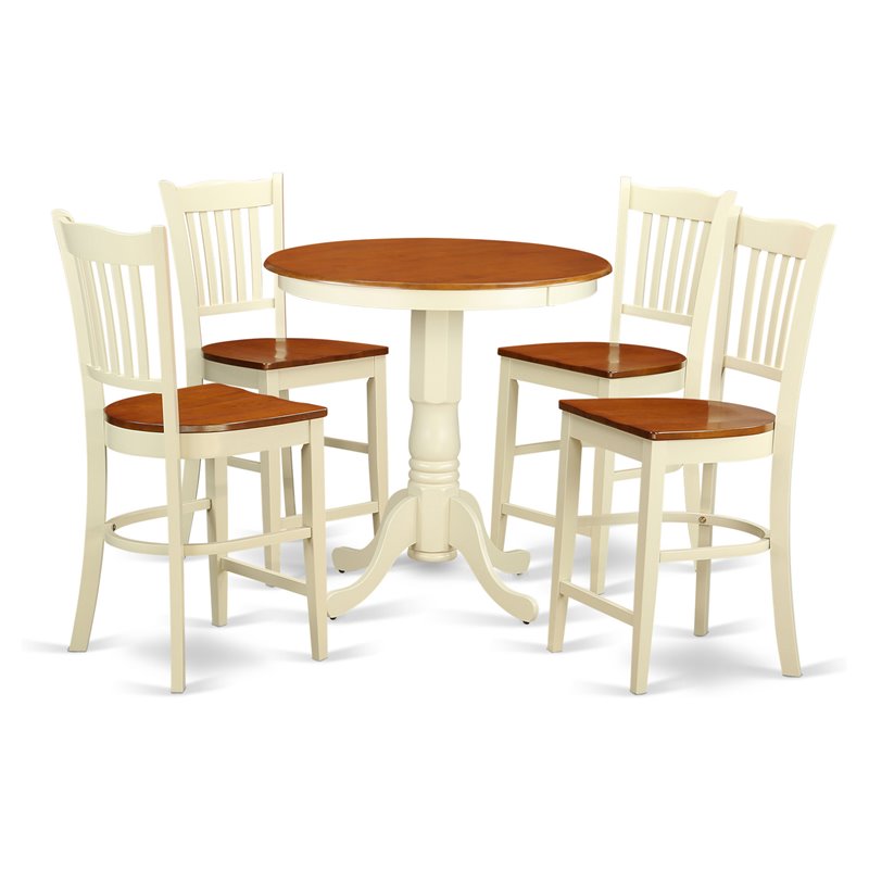 East West Furniture Eden 5-piece Wood Dining Set in Buttermilk/Cherry