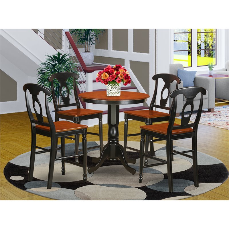 East West Furniture Eden 5-piece Wood Dining Table and Chair Set in Black/Cherry