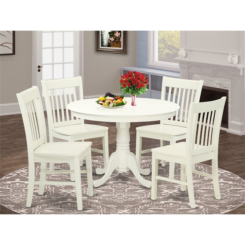 East West Furniture Hartland 5-piece Wood Dining Set in Linen White