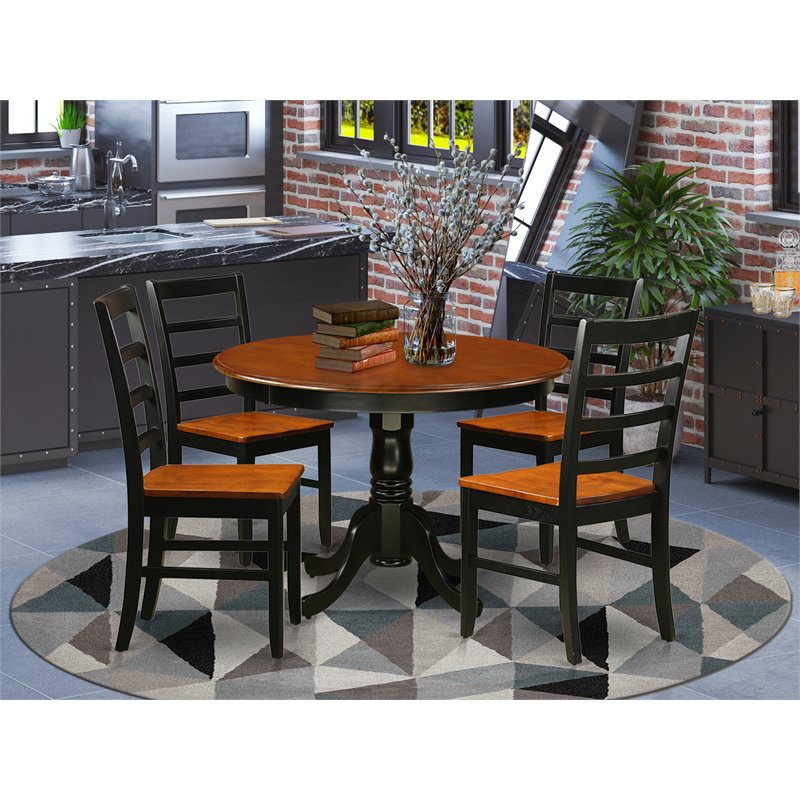 East West Furniture Hartland 5-piece Dining Set with Wood Seat in Black/Cherry