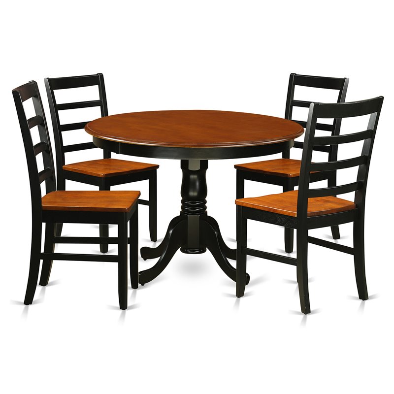 East West Furniture Hartland 5-piece Dining Set with Wood Seat in Black/Cherry