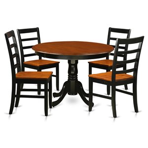 east west furniture hartland 5-piece dining set with wood seat in black/cherry