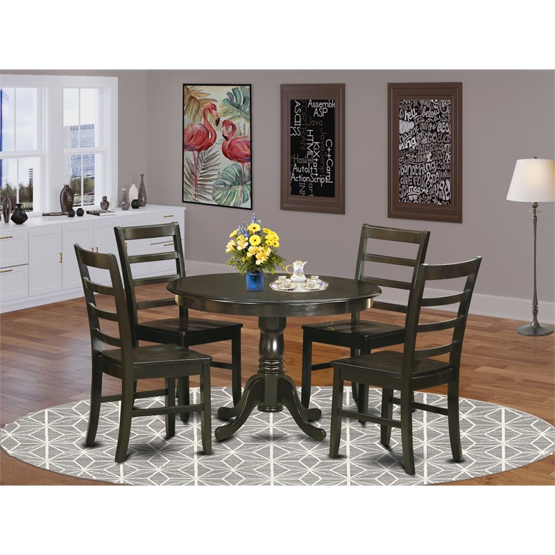 East West Furniture Hartland 5-piece Dining Set with Wood Seat in Cappuccino