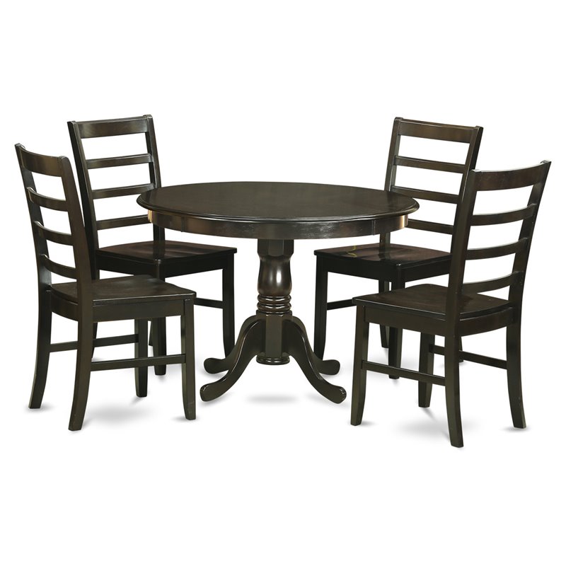 East West Furniture Hartland 5-piece Dining Set with Wood Seat in Cappuccino