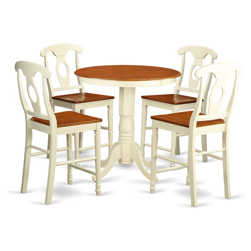 East West Furniture Eden 5-piece Wood Dining Table Set in Buttermilk/Cherry