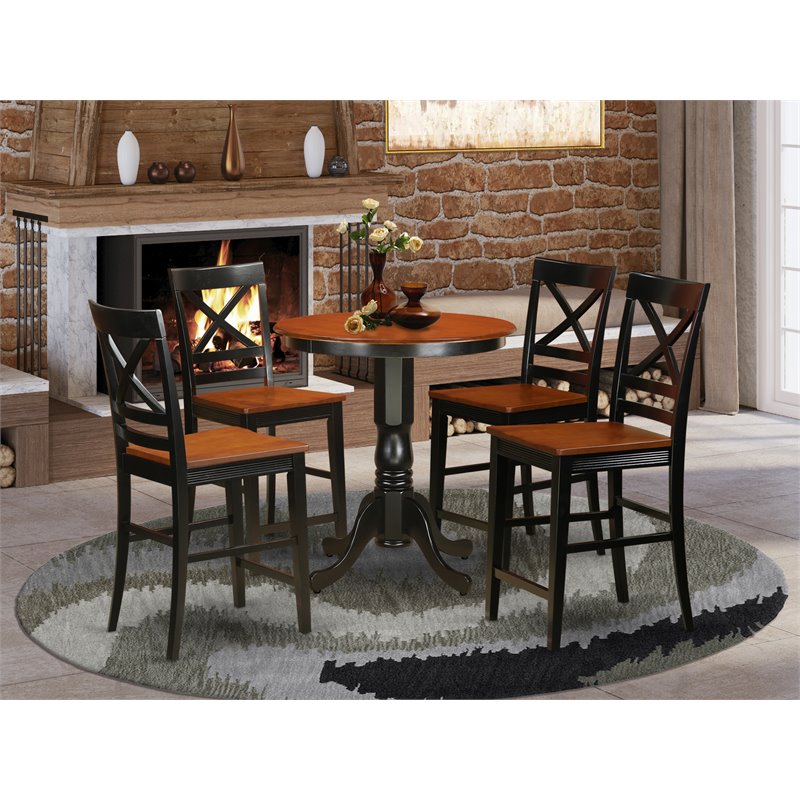 East West Furniture Eden 5-piece Wood Dining Table and Chairs in Black/Cherry