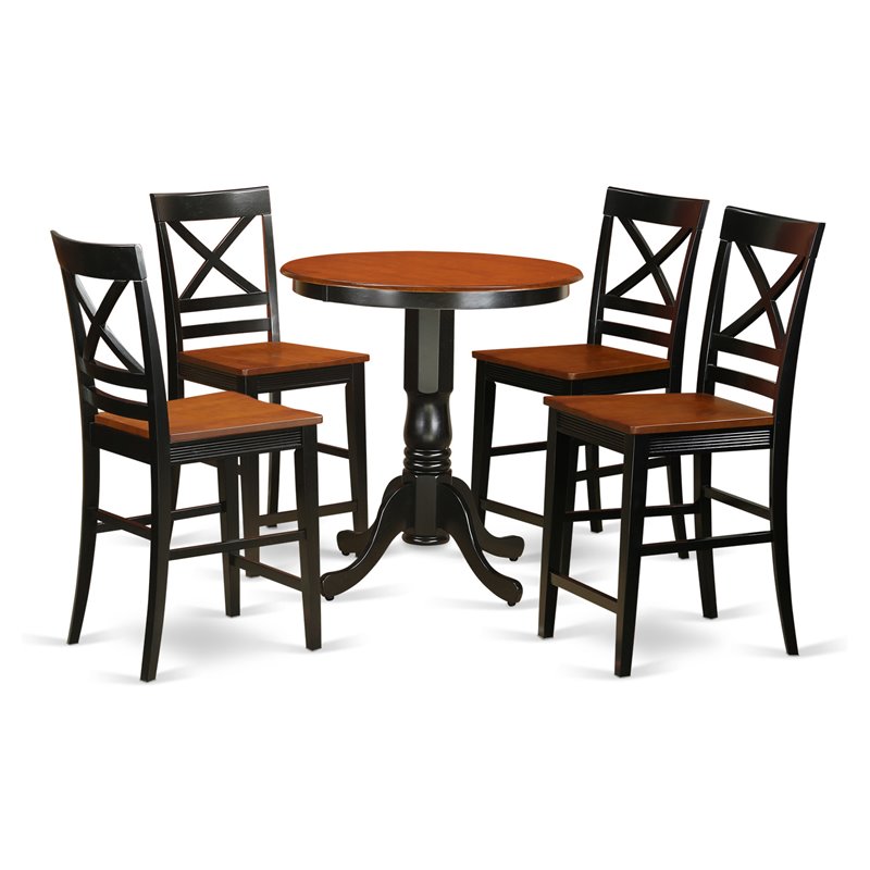 East West Furniture Eden 5-piece Wood Dining Table and Chairs in Black/Cherry