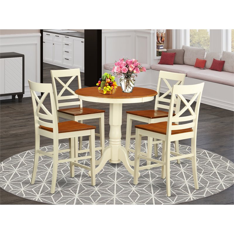 East West Furniture Eden 5-piece Wood Dining Room Set in Buttermilk/Cherry