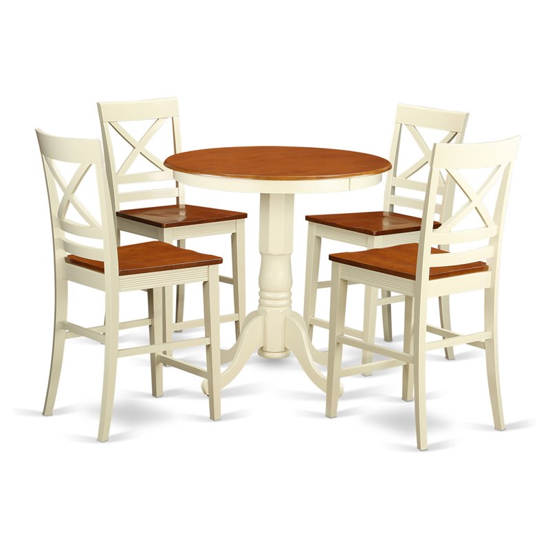 East West Furniture Eden 5-piece Wood Dining Room Set in Buttermilk/Cherry