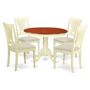 east west furniture hartland 5-piece wood dinette set in buttermilk/cherry