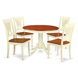 east west furniture hartland 5-piece wood table and dining chair set in cherry