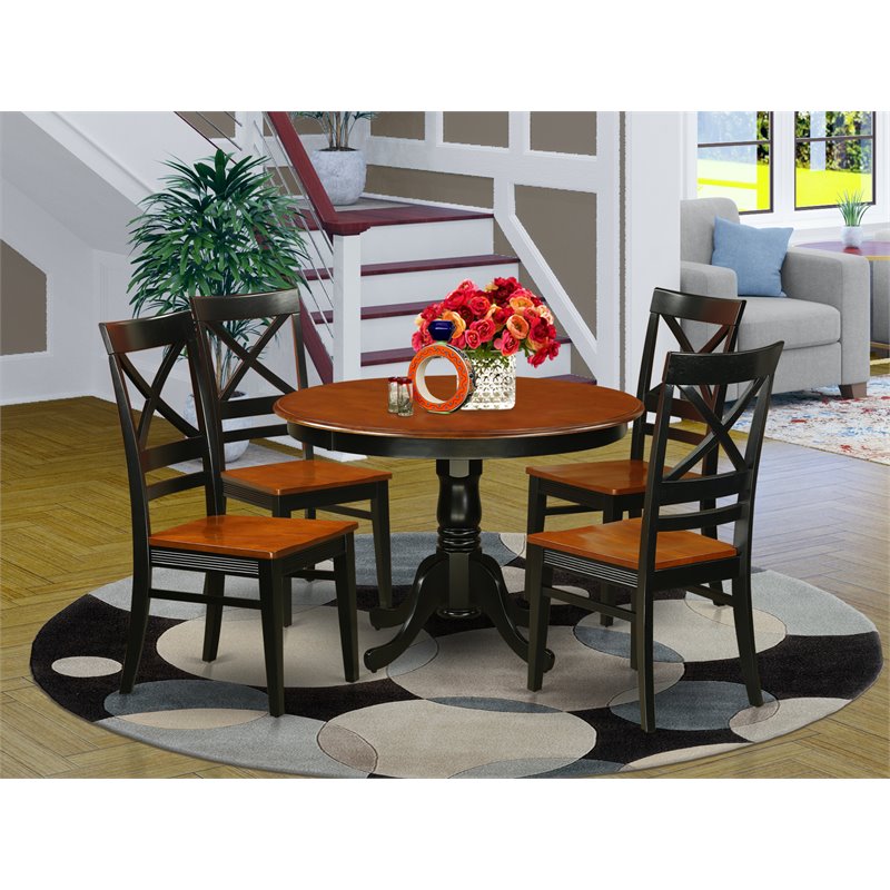 East West Furniture Hartland 5-piece Wood Dinette Table Set in Black/Cherry