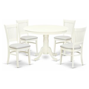 east west furniture hartland 5-piece wood dining set with linen seat in white