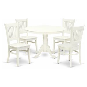 east west furniture hartland 5-piece wood dining table and slat chairs in white