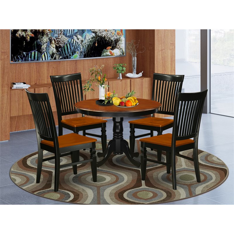 East West Furniture Hartland 5-piece Wood Dining Room Set in Black/Cherry