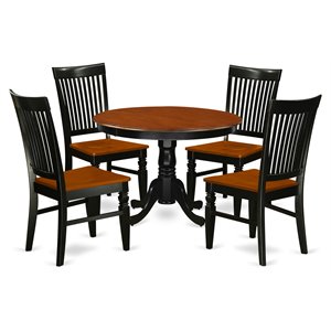 east west furniture hartland 5-piece wood dining room set in black/cherry