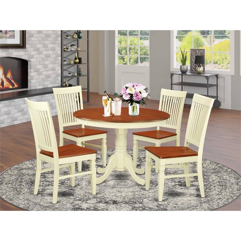 East West Furniture Hartland 5-piece Wood Kitchen Set in Buttermilk/Cherry
