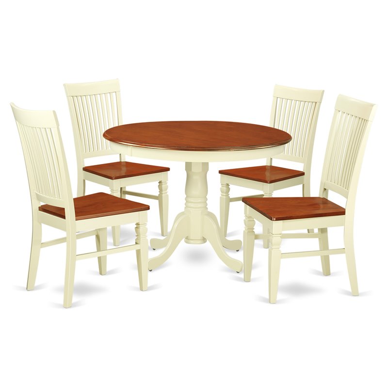 East West Furniture Hartland 5-piece Wood Kitchen Set in Buttermilk/Cherry