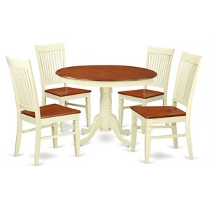 east west furniture hartland 5-piece wood kitchen set in buttermilk/cherry