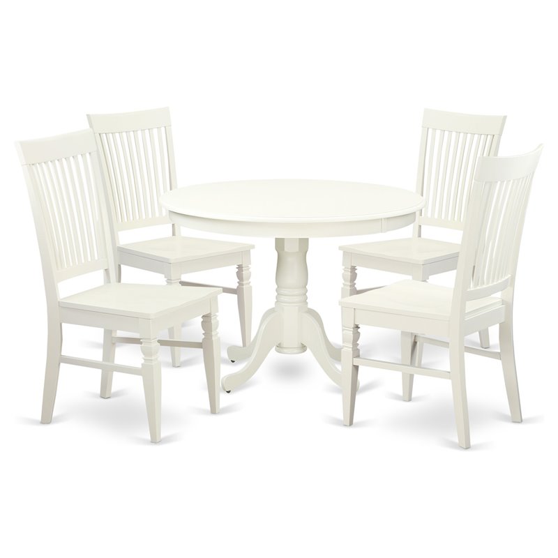 East West Furniture Hartland 5-piece Dining Chair and Round Table Set in White