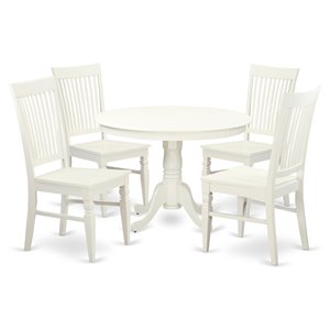 east west furniture hartland 5-piece dining chair and round table set in white