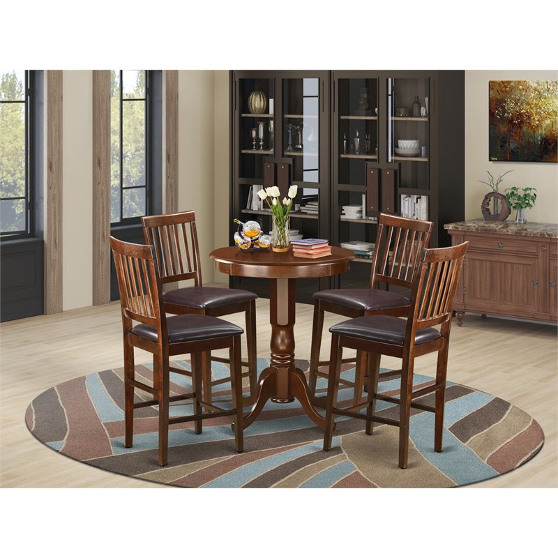 East West Furniture Eden 5-piece Wood Dining Table and Bar Stool Set in Mahogany