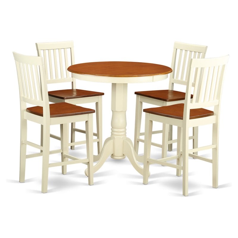 East West Furniture Eden 5-piece Dining Table and Stool Set in Buttermilk/Cherry