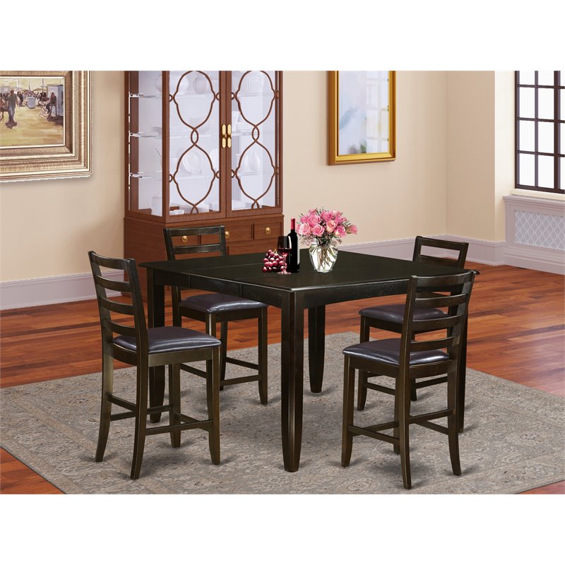 East West Furniture Fairwind 5-piece Dining Set w/ Leather Stools in Cappuccino