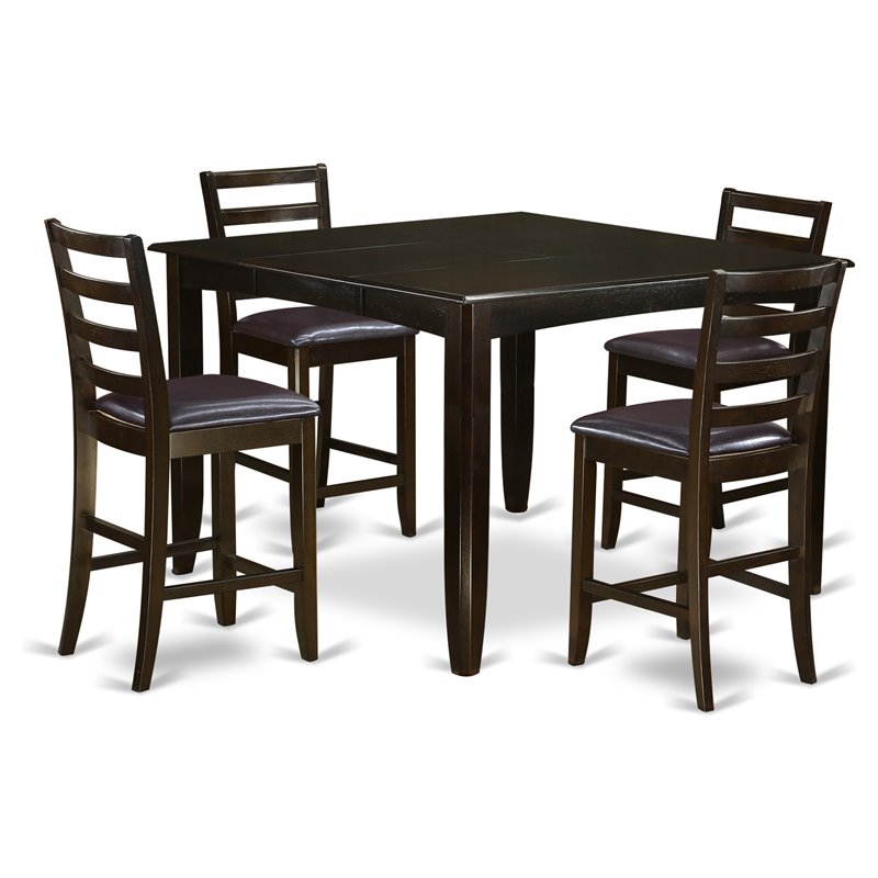 East West Furniture Fairwind 5-piece Dining Set w/ Leather Stools in Cappuccino