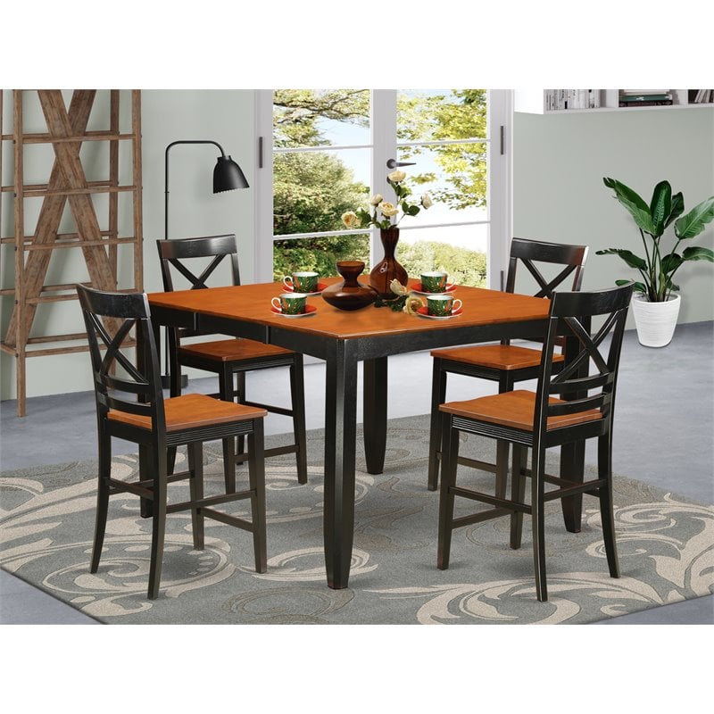 East West Furniture Fairwind 5-piece Dining Table and Chairs in Black/Cherry