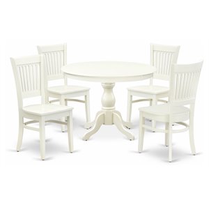 east west furniture hartland 5-piece wood dining set with round table in white