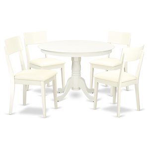 east west furniture hartland 5-piece wood dining set with leather seat in white