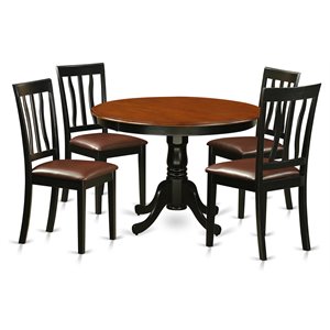 east west furniture hartland 5-piece wood dining set with leather seat in black