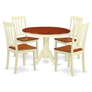 east west furniture hartland 5-piece wood dining set in buttermilk/cherry