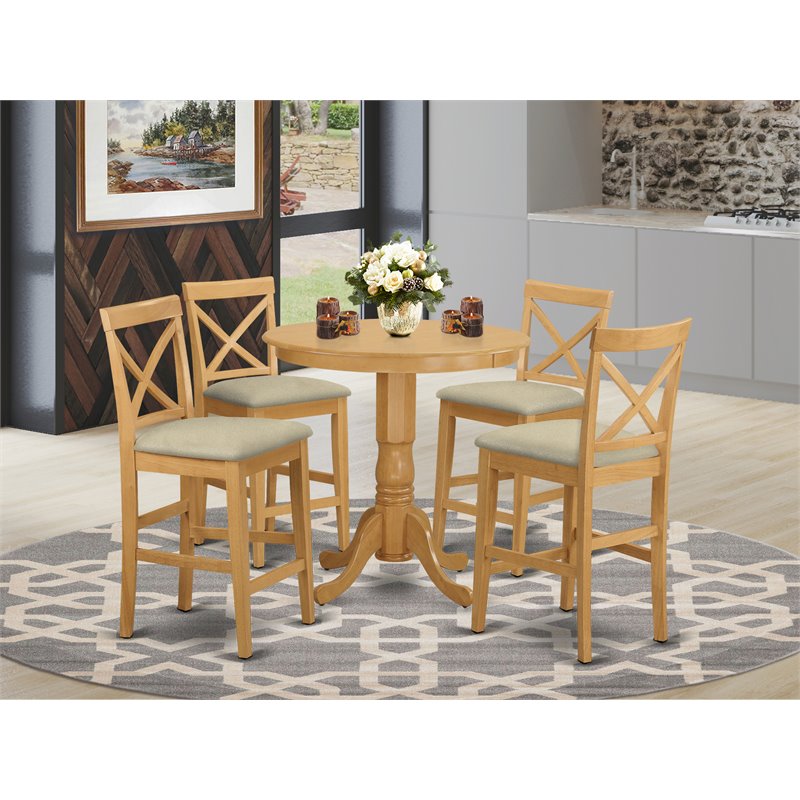 East West Furniture Jackson 5-piece Wood Dining Set with Stools in Oak