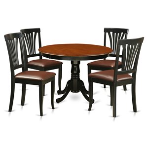 east west furniture hartland 5-piece wood dining set with leather chair in black