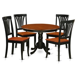 east west furniture hartland 5-piece wood dining set in black/cherry