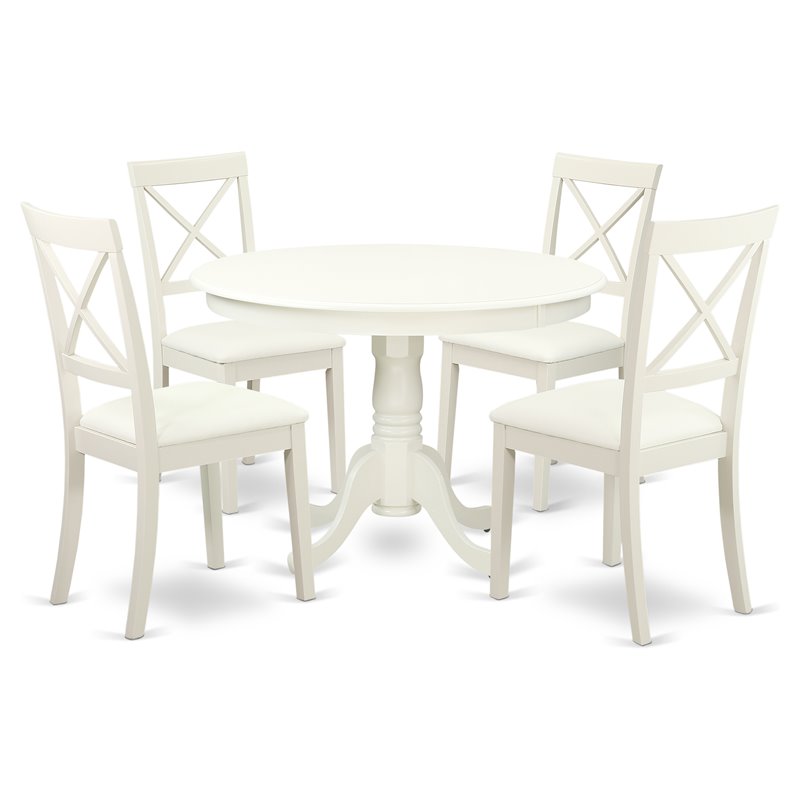 East West Furniture Hartland 5-piece Wood Dining Table Set in Linen White