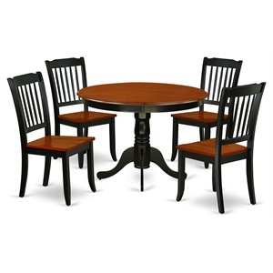East West Furniture Hartland 5-piece Wood Dining Set w/ Slatted Chairs in Black