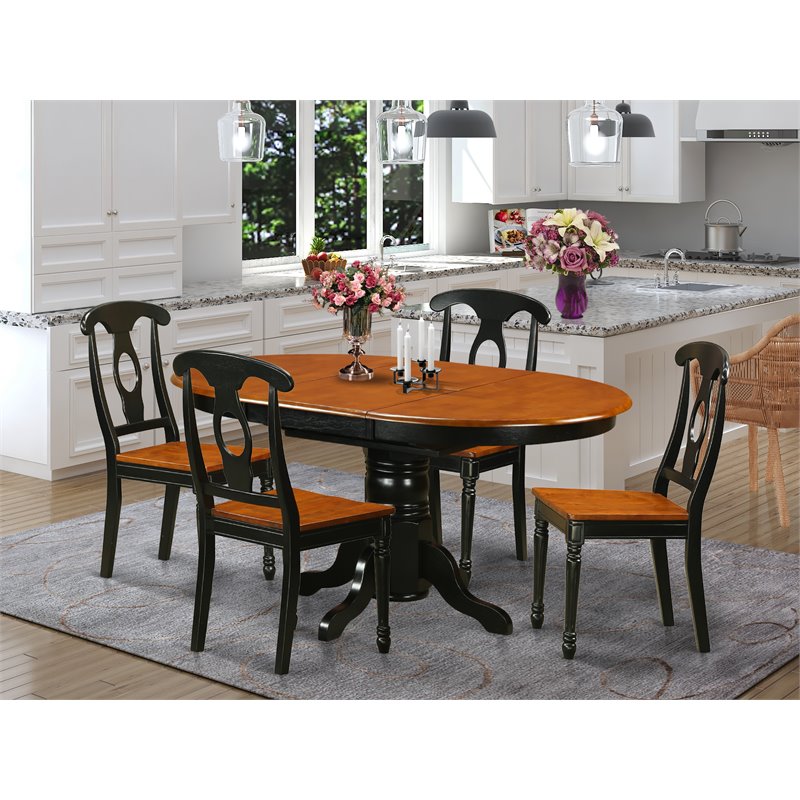 East West Furniture Kenley 5-piece Wood Dining Table and Chairs in Black/Cherry