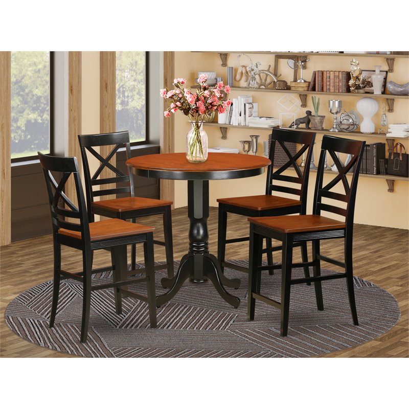 East West Furniture Jackson 5-piece Wood Dining Set with Stools in Black/Cherry