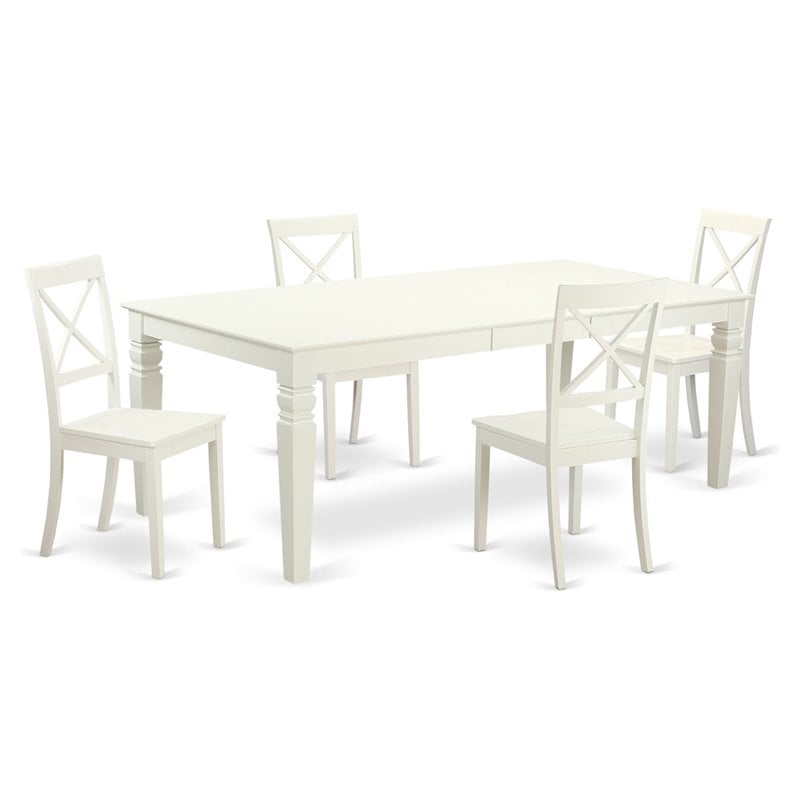 East West Furniture Logan 5-piece Wood Dining Table Set in Linen White