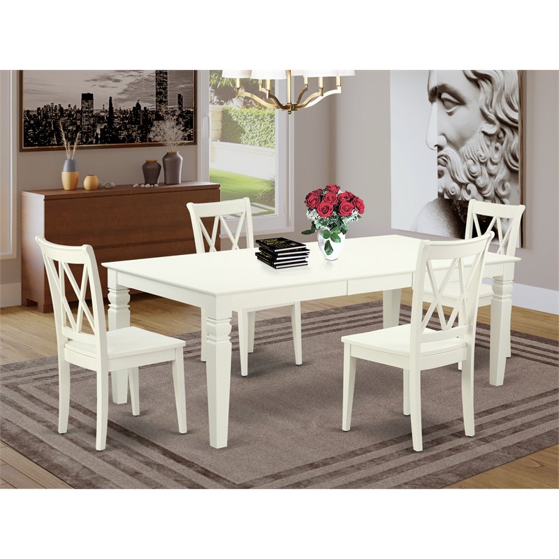 East West Furniture Logan 5-piece Wood Dining Set with X-Back Chairs in White
