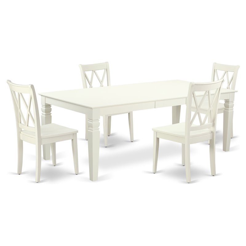 East West Furniture Logan 5-piece Wood Dining Set with X-Back Chairs in White