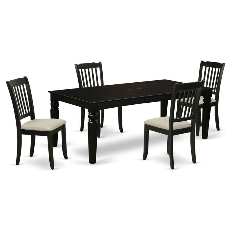 East West Furniture Logan 5-piece Wood Dining Set with Fabric Seat in Black
