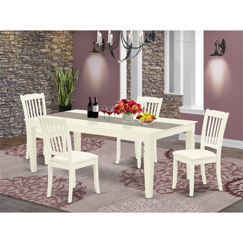 East West Furniture Logan 5-piece Wood Dining Set with Linen Seat in White