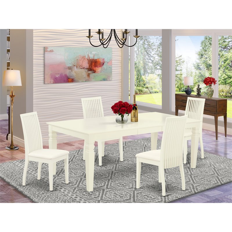 East West Furniture Logan 5-piece Wood Dining Set with Cushion Seat in White