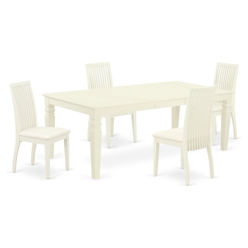 East West Furniture Logan 5-piece Wood Dining Set with Cushion Seat in White