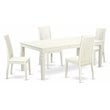 East West Furniture Logan 5-piece Wood Dining Table and Chair Set in Linen White